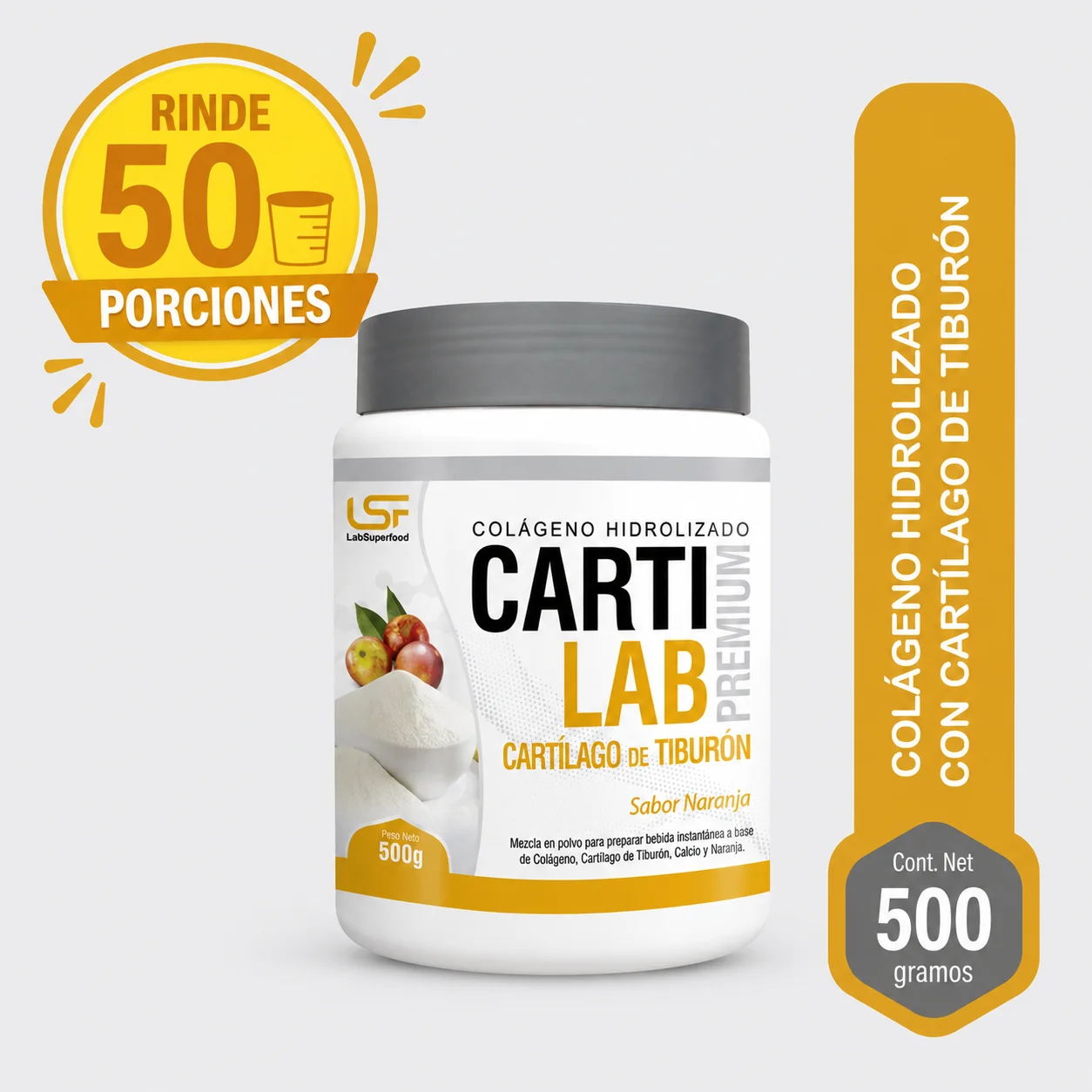 Colágeno Hidrolizado con Cartílago de tiburón sabor Naranja x 500G